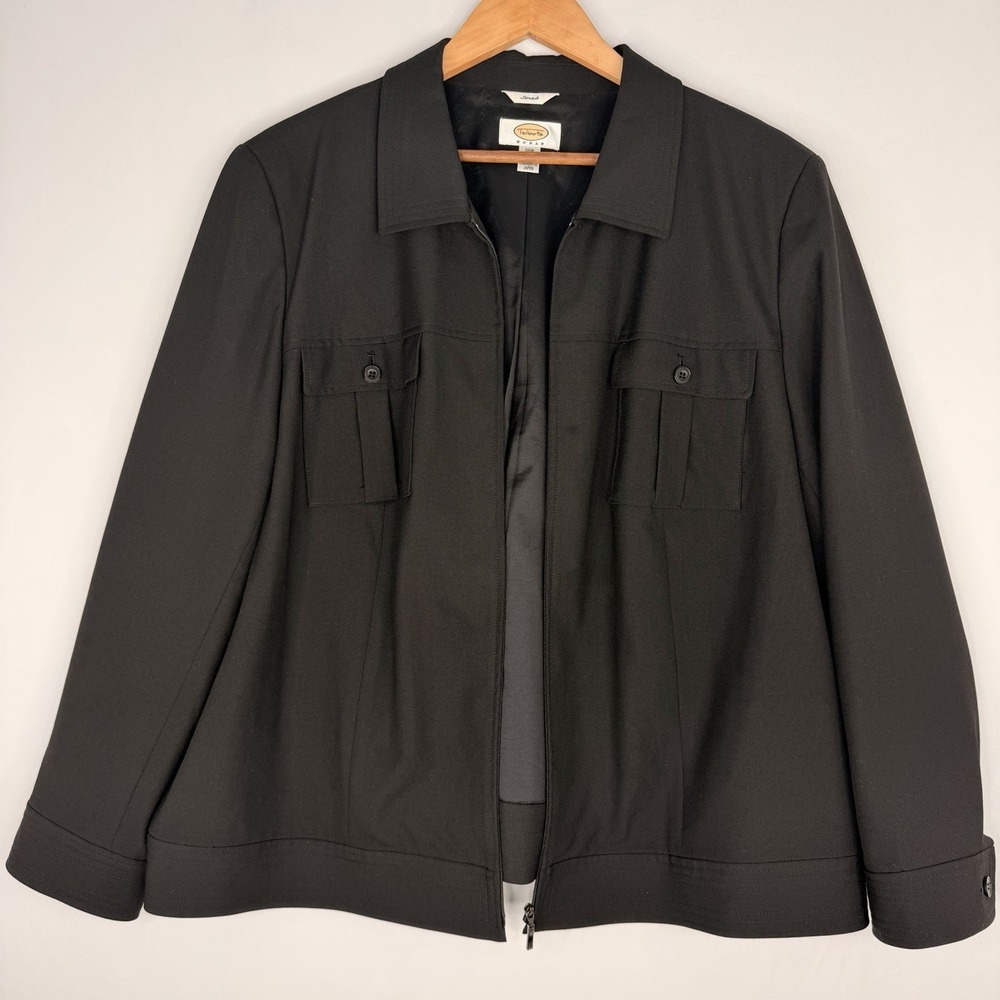 Vintage Talbots Jacket Stretch Black Full Zip Up Collared Lined Women's Size 18W